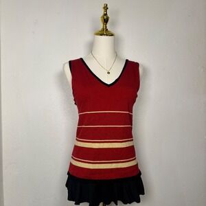 vintage first issue liz clairborne red black cream blouse chic coquette 90s NWT‎